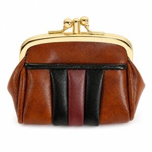 Vintage 70s Coin Purse Kiss Lock Coin Purse Pouch Striped Faux Leather Retro‎